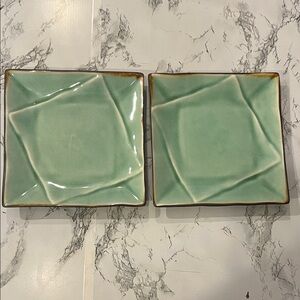 Pier One Set of Two Green Square Crackle Sushi Plates